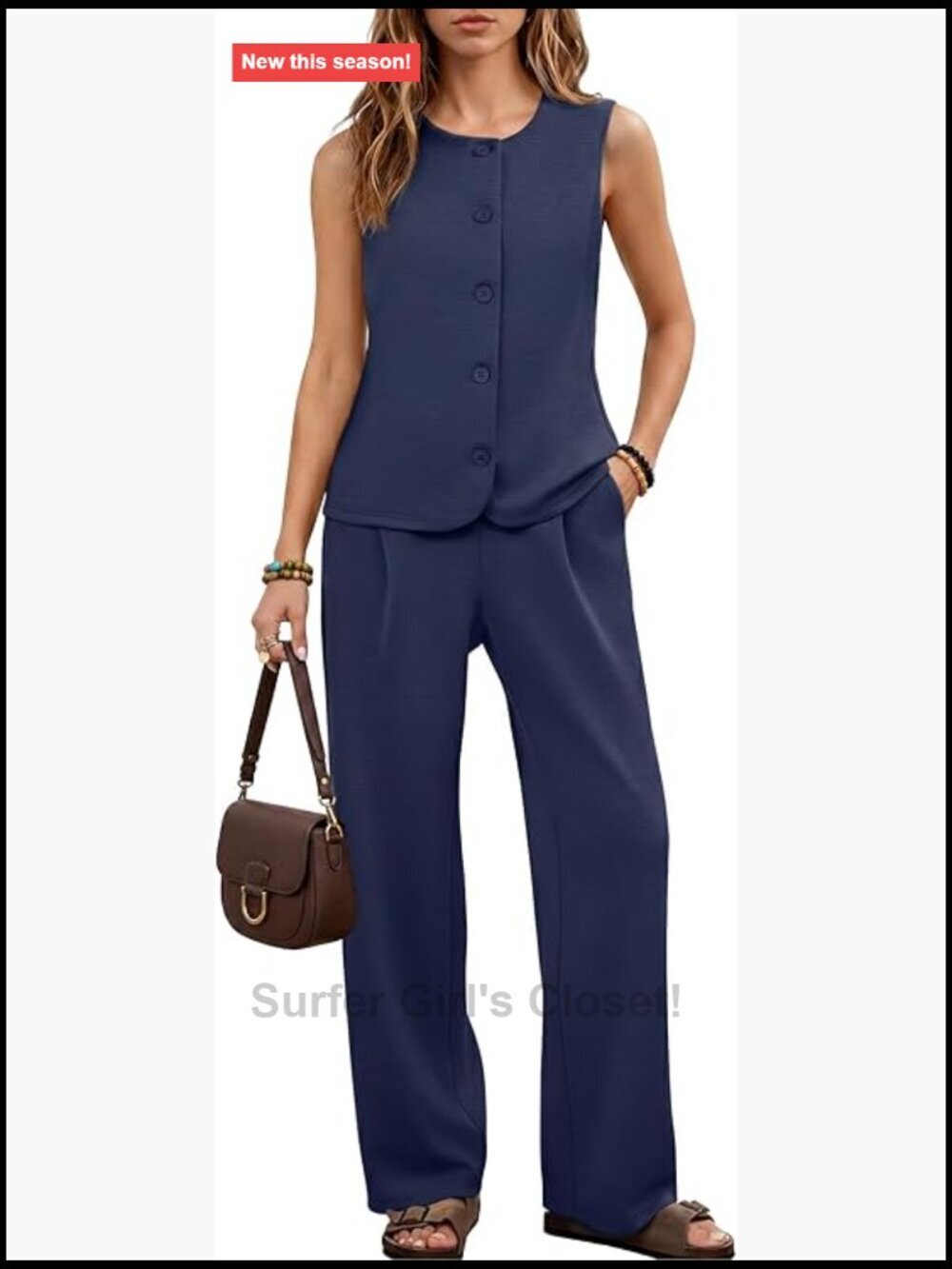 Womens 2 Piece Sets Vest Wide Leg Pants Casual Work Matching Outfit